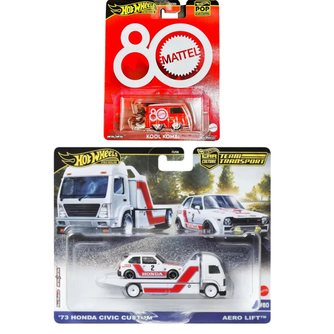 Hot Wheels 1:64 Car Culture Team Transport - '73 Honda Civic Custom Aero Lift Plus Kool Kombi Combo