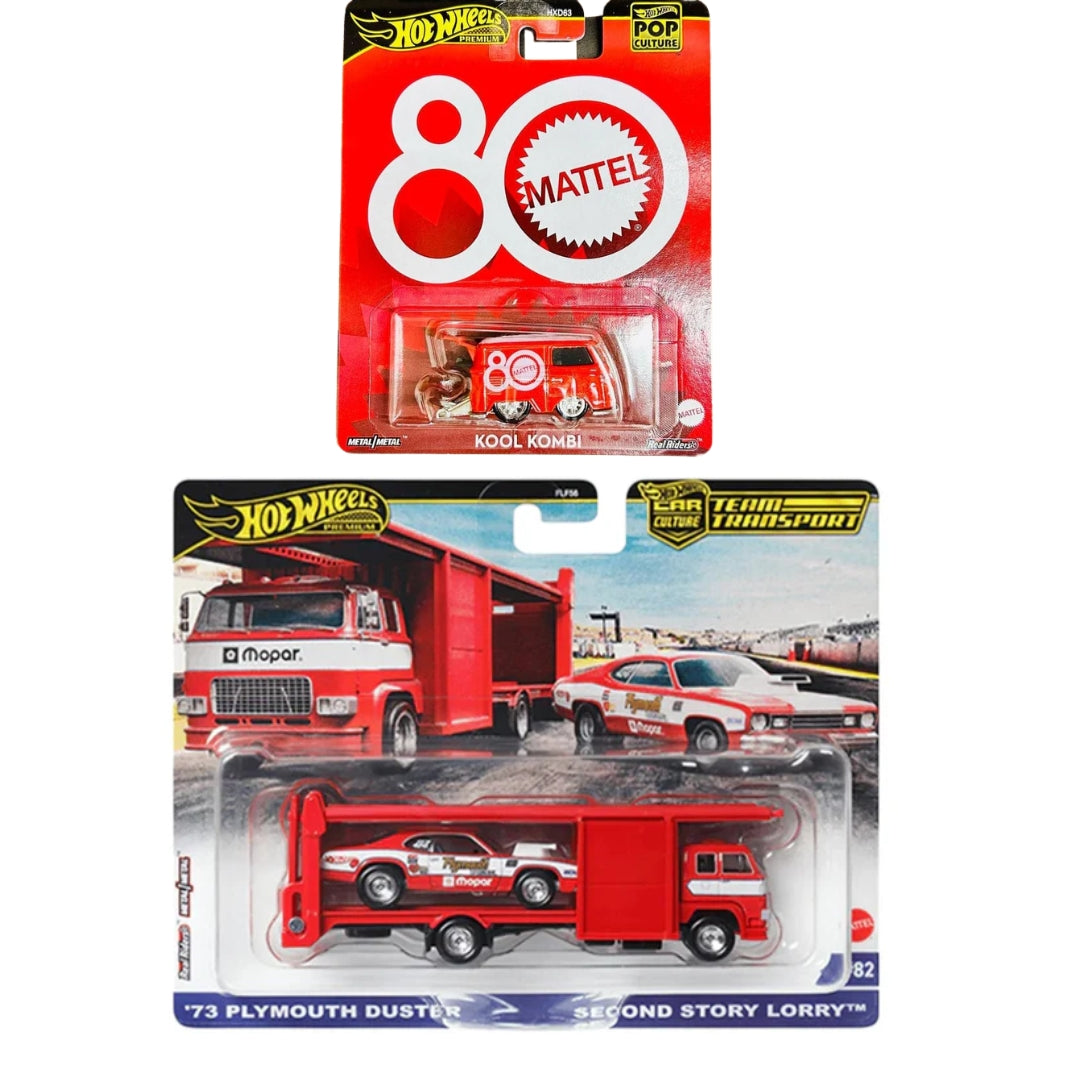 Hot Wheels 1:64 Car Culture Team Transport - '73 Plymouth Duster Second Story Lorry Plus Kool Kombi Combo