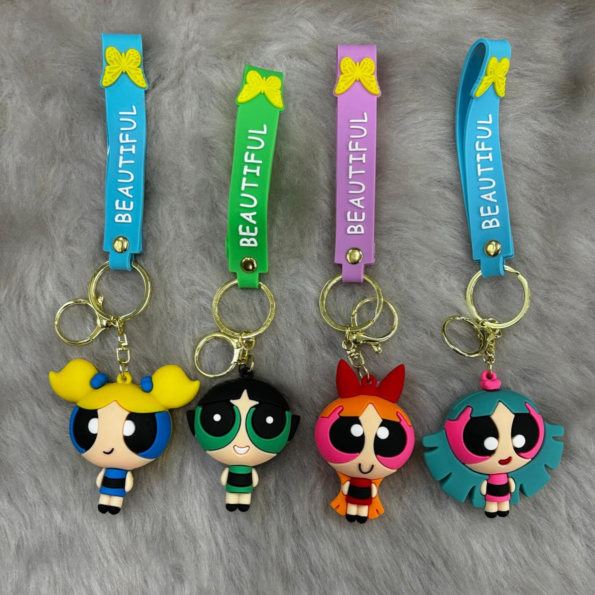 Powerpuff 3D Silicon Keychain With Bagcharm and Strap (Select From Drop Down Menu)