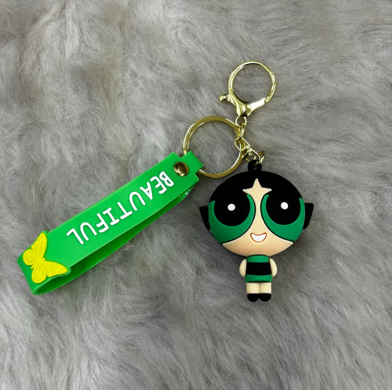 Powerpuff 3D Silicon Keychain With Bagcharm and Strap (Select From Drop Down Menu)