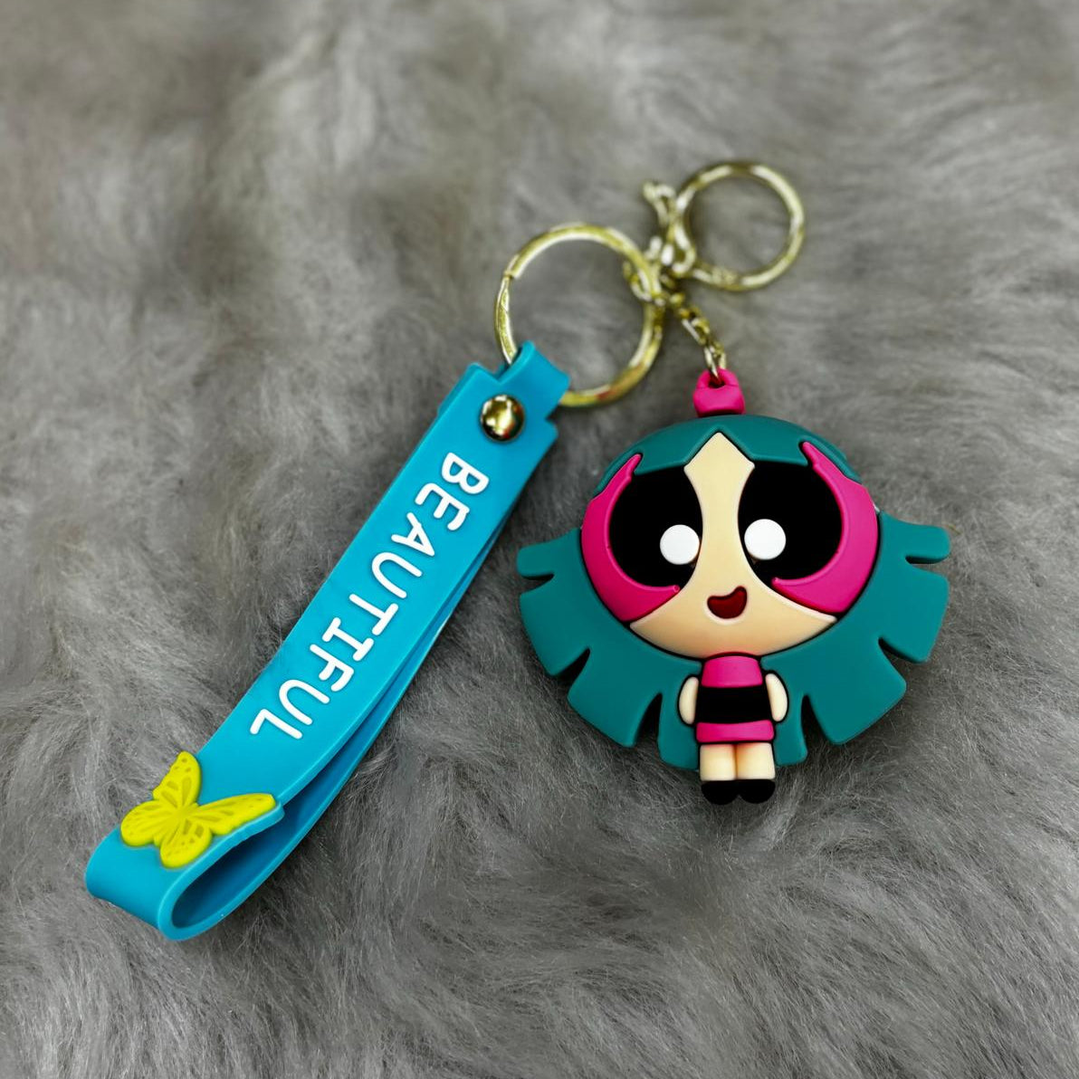 Powerpuff 3D Silicon Keychain With Bagcharm and Strap (Select From Drop Down Menu)