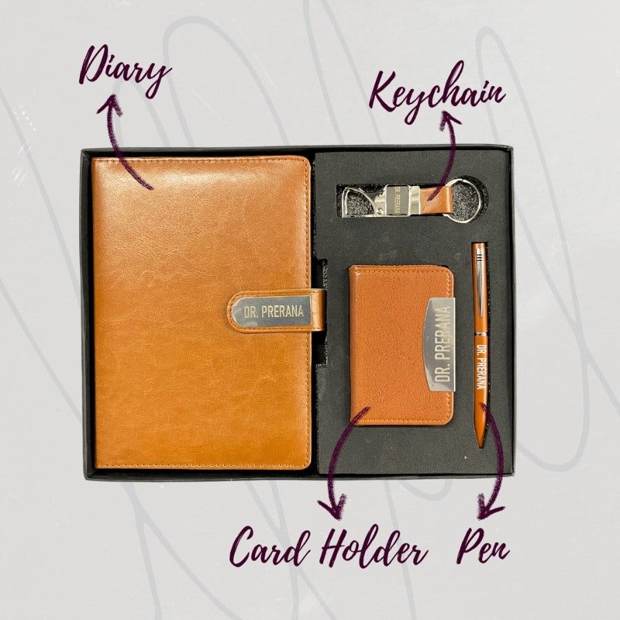 Personalised Name Gift Set - Diary , Card Holder, Keychain & Pen (No Cod on personalised Orders) - Prepaid Orders Only