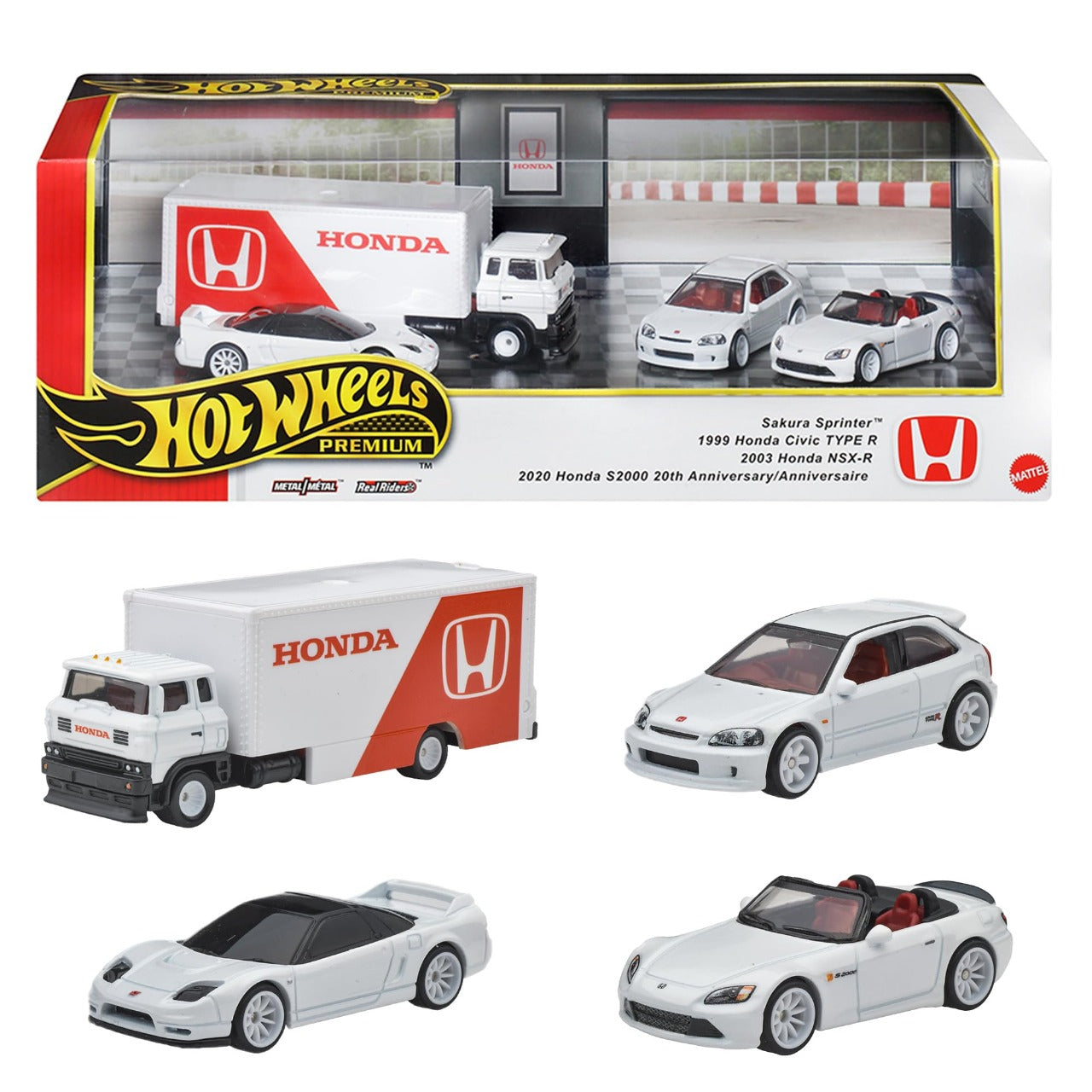 Hot Wheels Premium Honda Type R Heritage Ride On Toy 4 Mini Cars Collector Set Scale 1:64