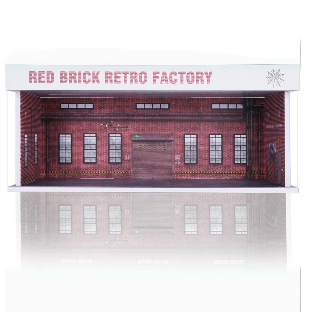 Red Brick Retro Factory - Diorama With Lights for 1:64 Diecast Models (No Cod Allowed On This Product) - Prepaid Orders Only