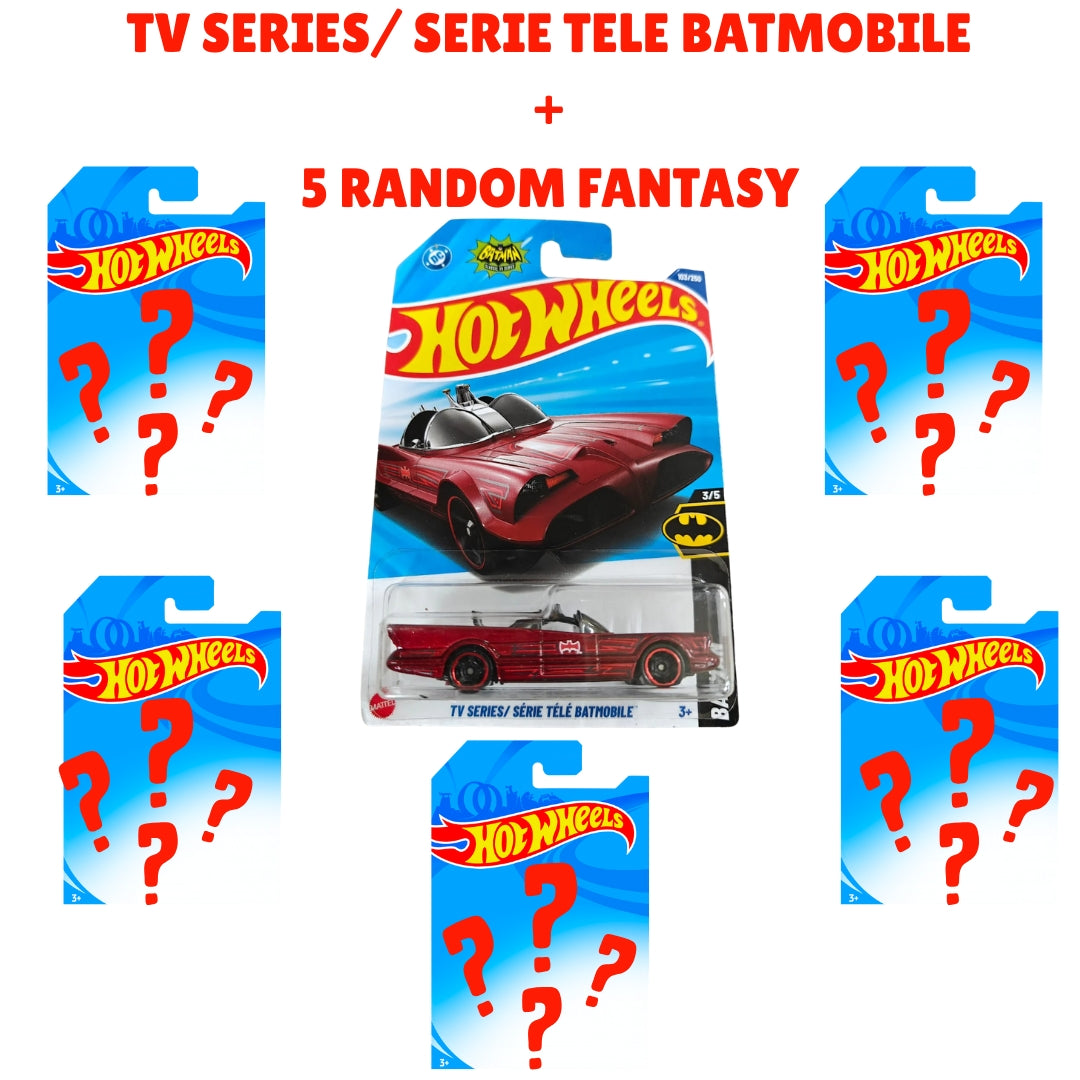 Hot Wheels Batman TV Series / Serie' Tele' Batmobile Plus 5 Random Fantasy Cars Combo