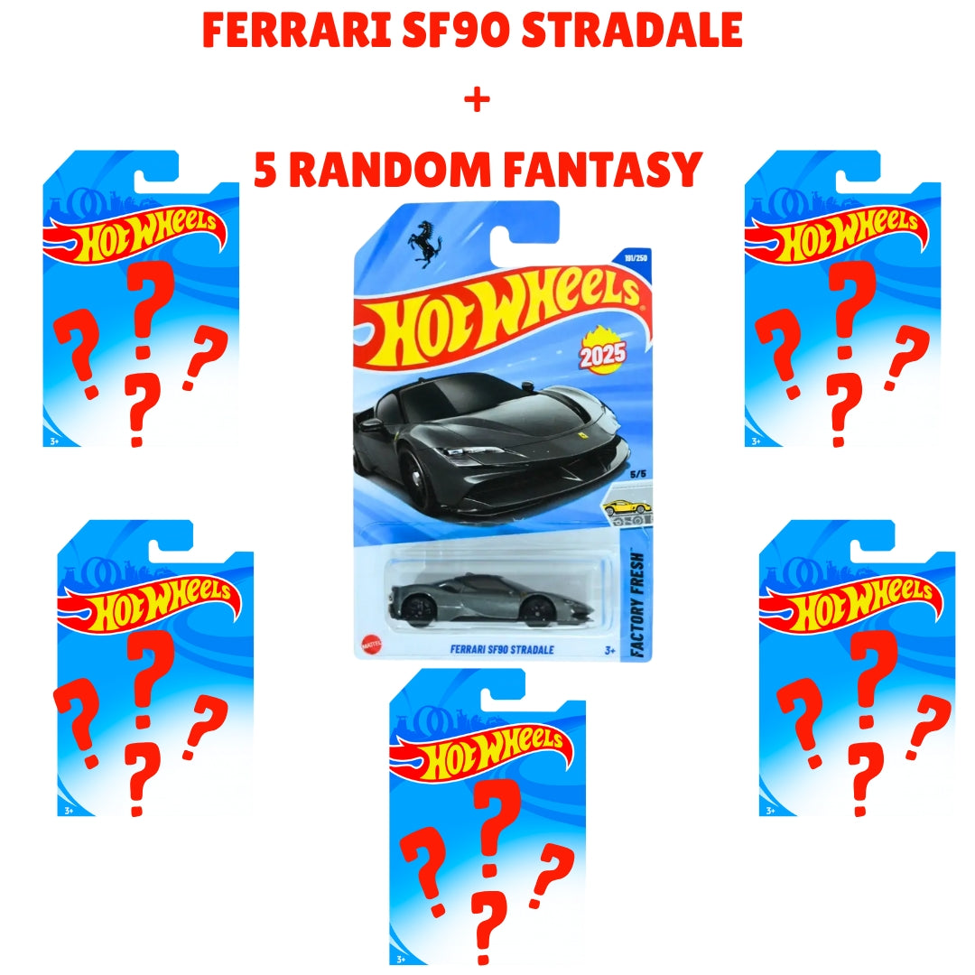 Hot Wheels Ferrari SF90 Stradale Plus 5 Random Fantasy Cars Combo