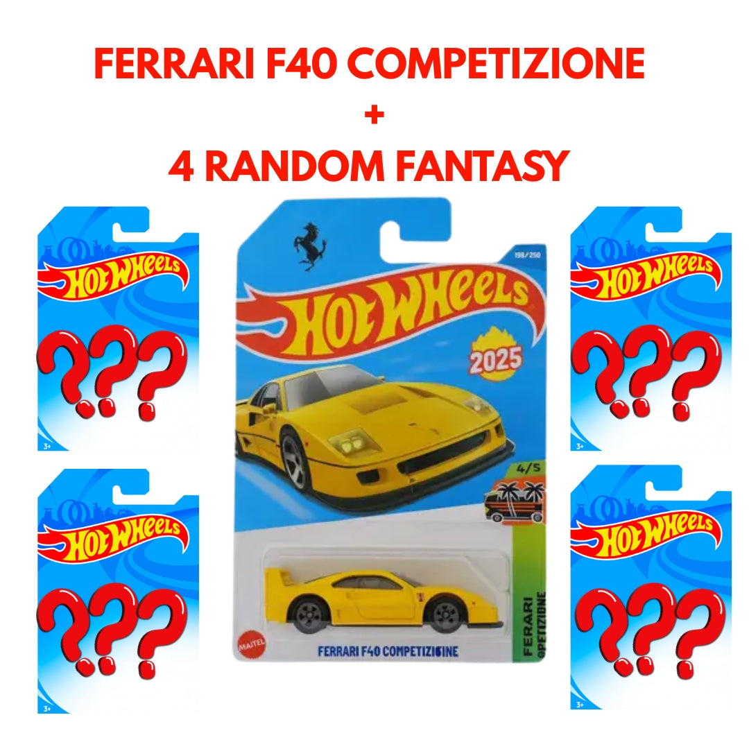 Hot Wheels Ferrari F40 Competizione Plus 4 Random Fantasy Cars Combo