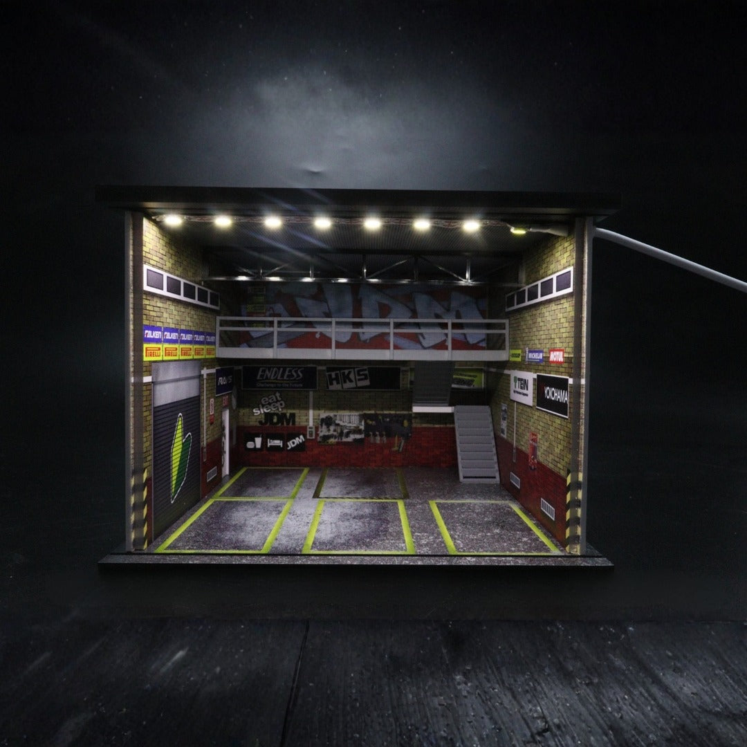 G-Fans JDM Double - Storey Garage Diorama With Lights for 1:64 Diecast Models (No Cod Allowed On This Product) - Prepaid Orders Only