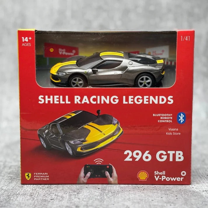 Bburago Ferrari Shell Racing Legends 296 GTB 1:41 Scale Bluetooth Remote Control Car – Smartphone Controlled