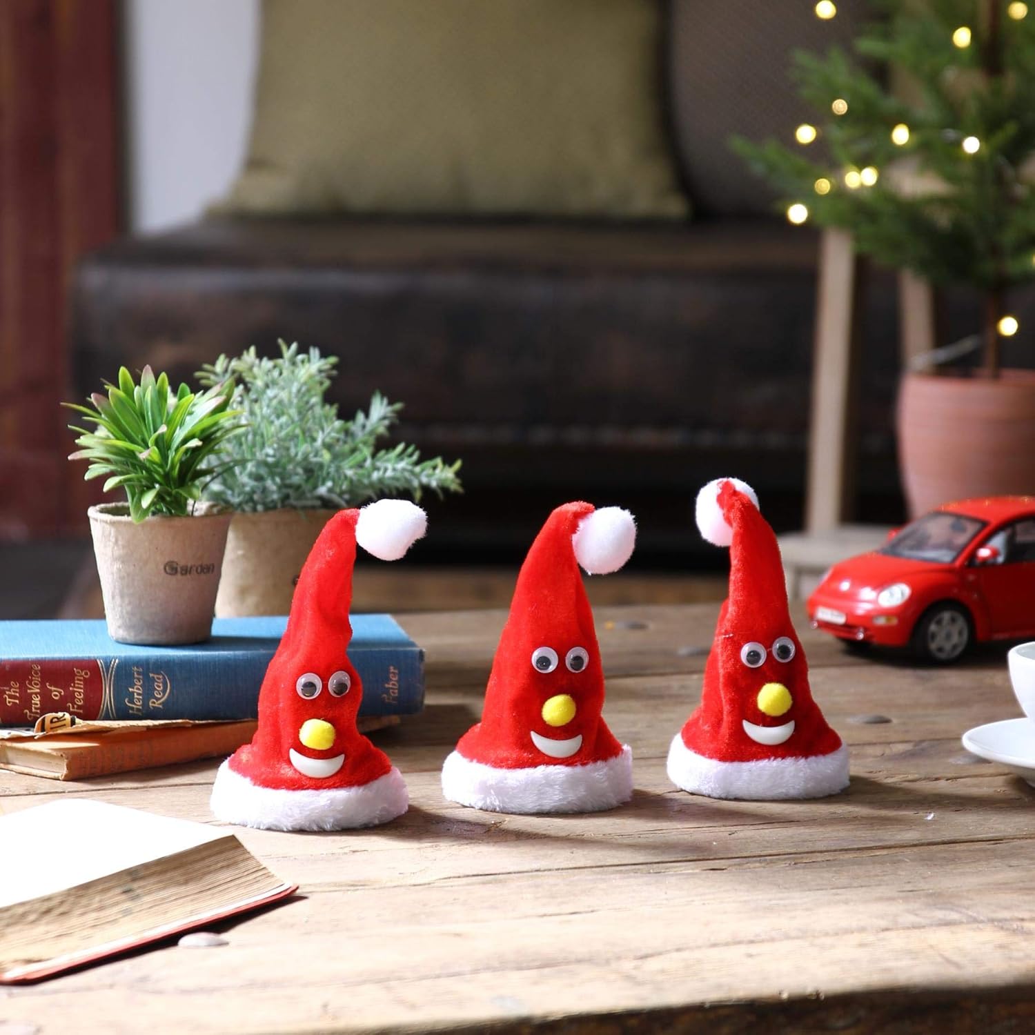 Decorative Moving Santa Cap ShowPiece With Sound - Battery Operated