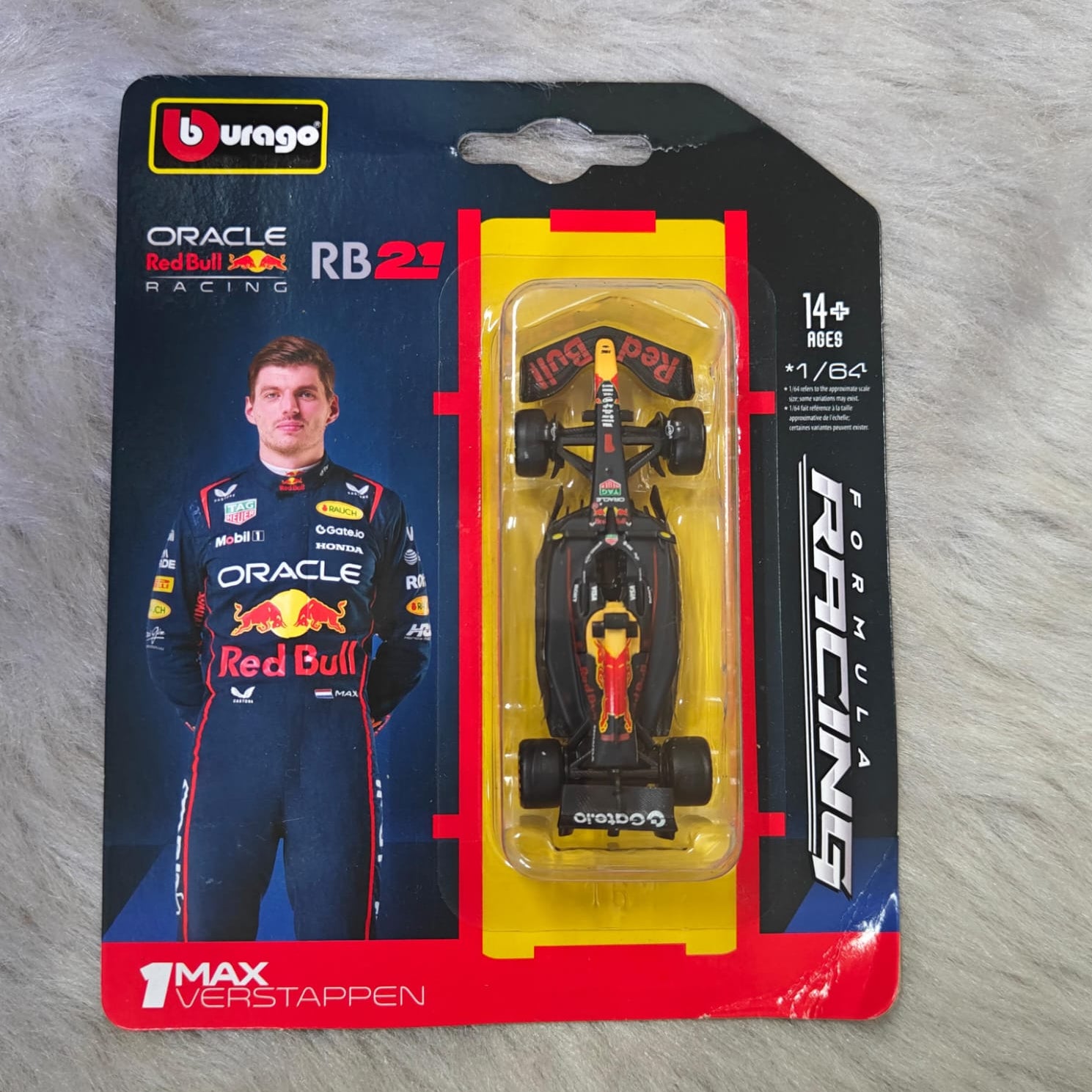 Official Bburago Formula Racing  1 : 64 Diecast Scale Model - Oracle Red Bull Racing RB21 1 Max Verstappen Card Creased - Product in Mint condition