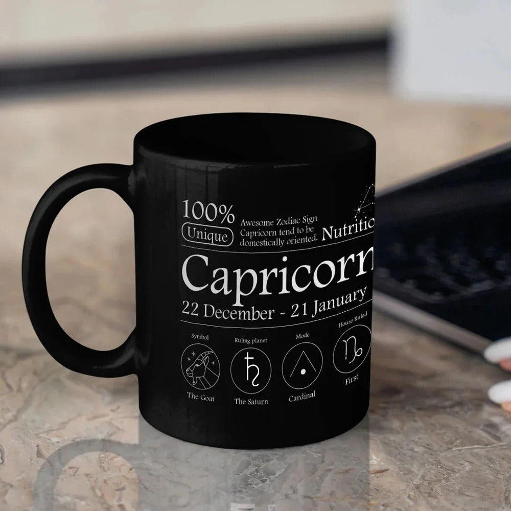 Capricorn Nutrition Facts - Ceramic Black Coffee Mug