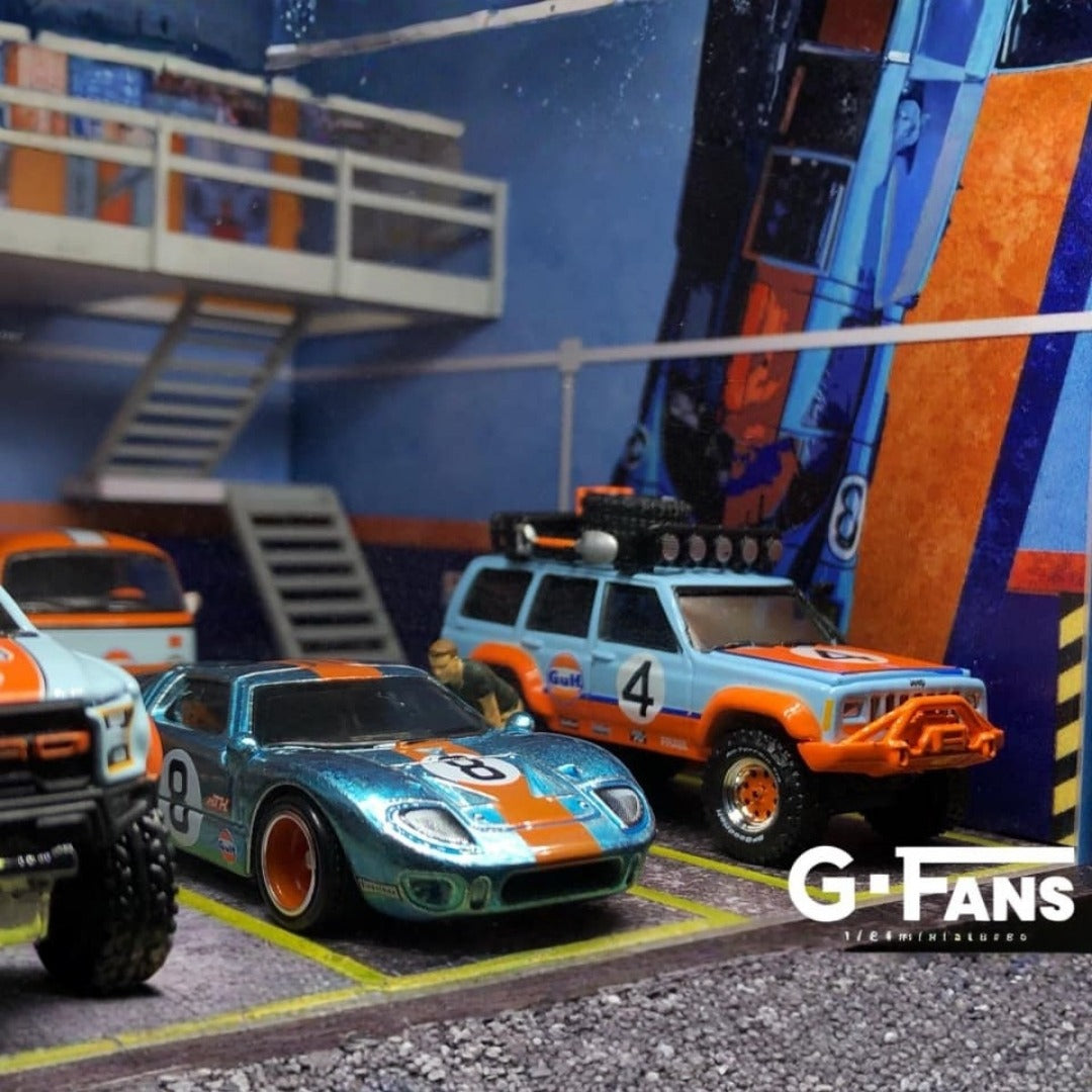 G-Fans Gulf Oil Double - Storey Garage Diorama With Lights for 1:64 Diecast Models (No Cod Allowed On This Product) - Prepaid Orders Only