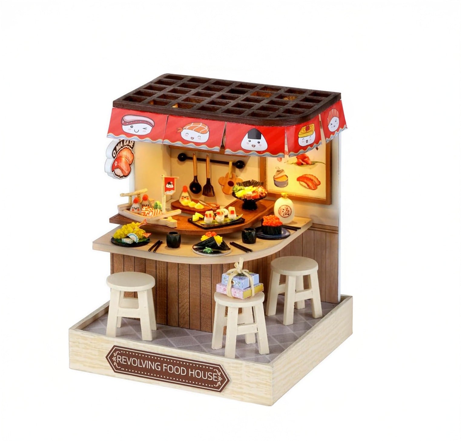 Cuteroom Diy Dollhouse - Corner of Happiness Series Miniature Kit - Revolving Food House