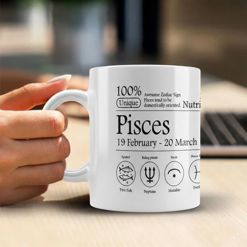 Pisces Nutrition Facts 3D White Ceramic Coffee Mug