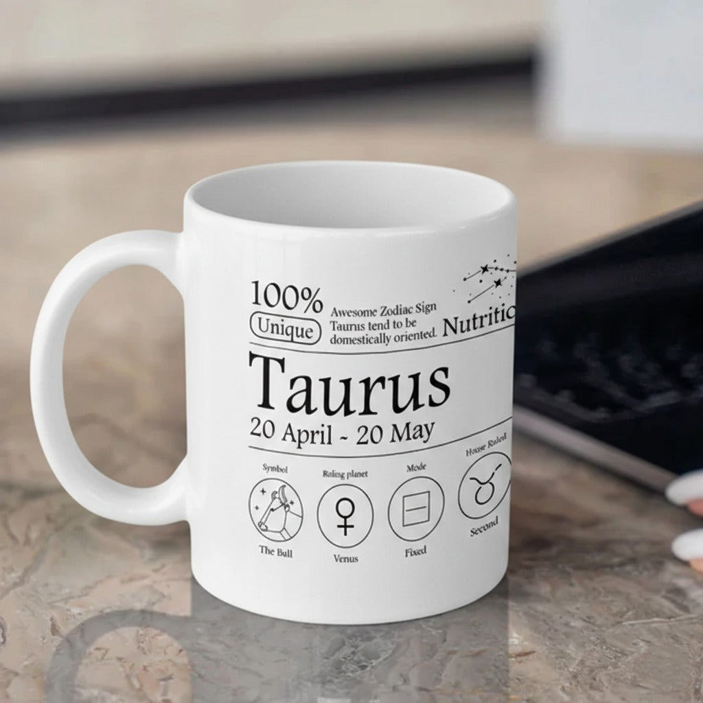 Taurus Nutrition Facts 3D White Ceramic Coffee Mug