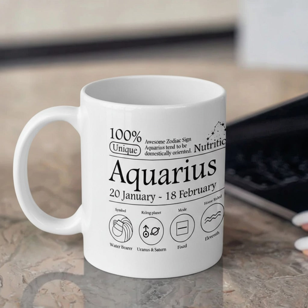 Aquarius Nutrition Facts 3D White Ceramic Coffee Mug