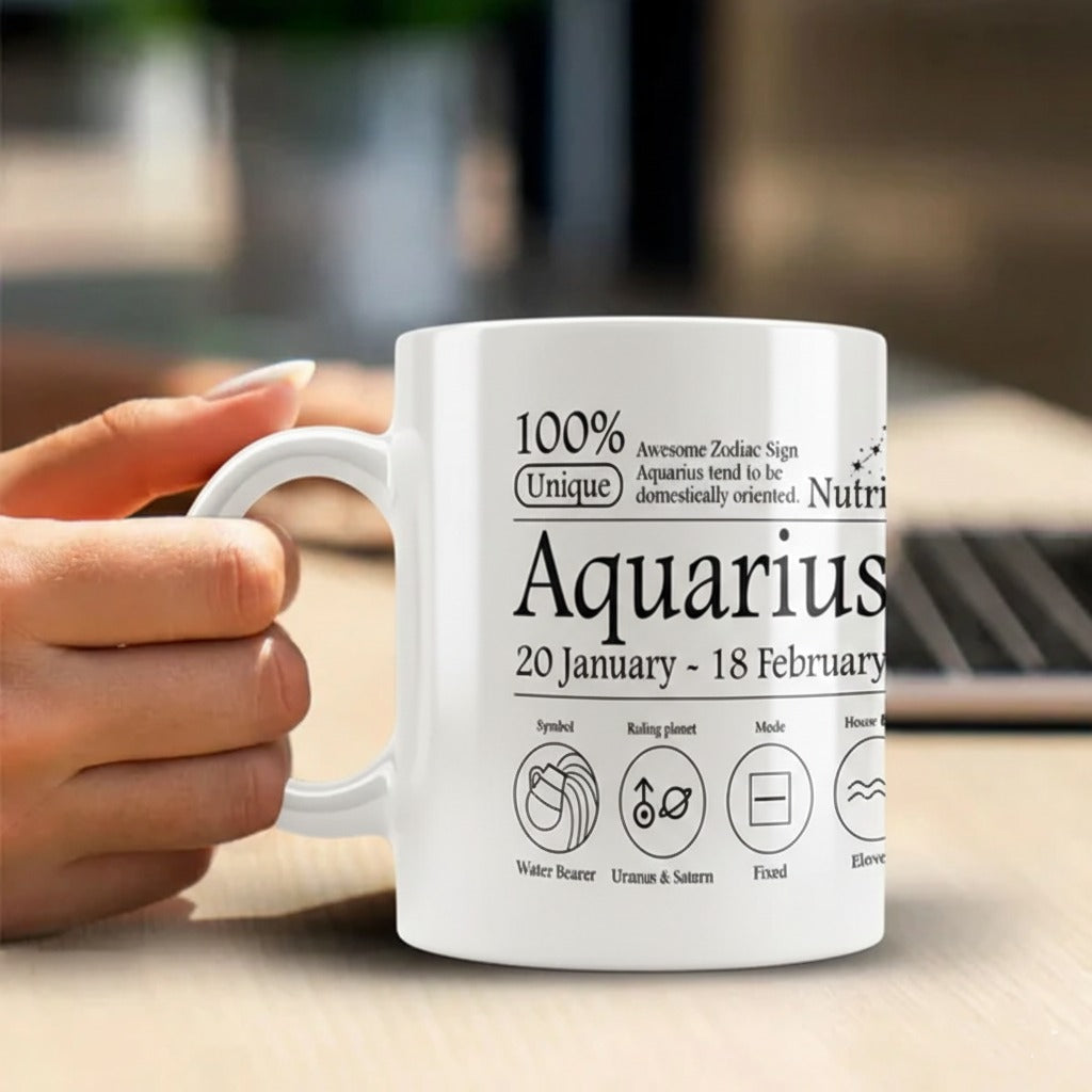 Aquarius Nutrition Facts 3D White Ceramic Coffee Mug
