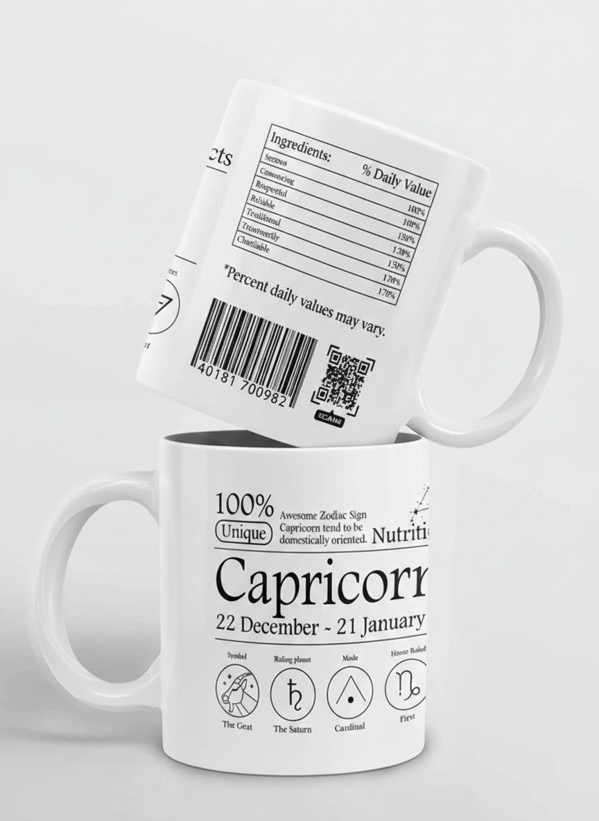 Capricorn Nutrition Facts 3D White Ceramic Coffee Mug