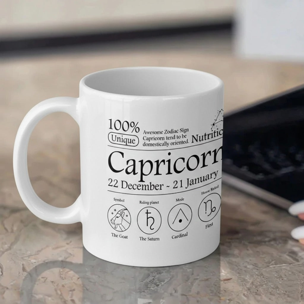 Capricorn Nutrition Facts 3D White Ceramic Coffee Mug
