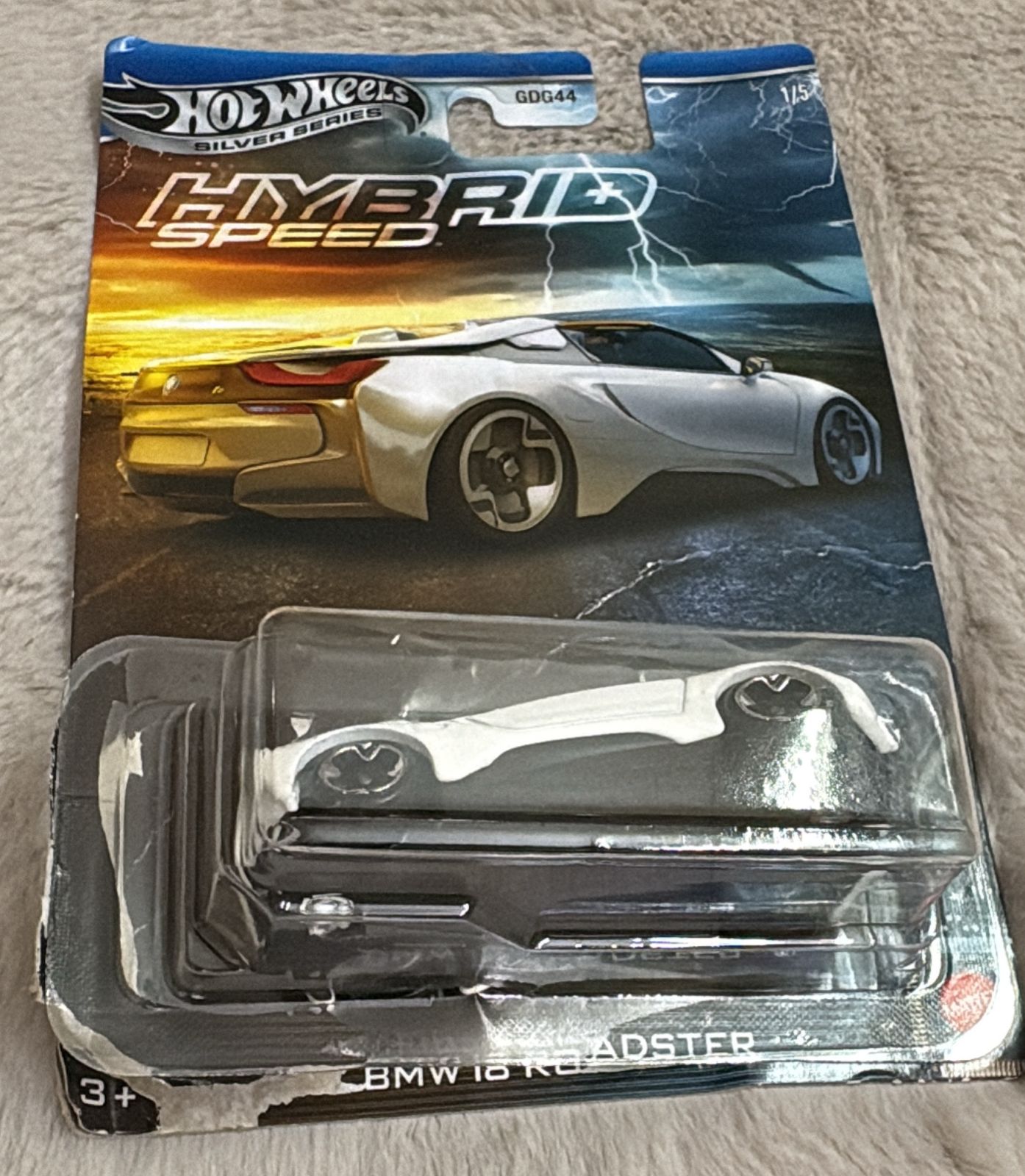 Hot Wheels Scale 1:64 Imported 2025 Silver Series Hybrid Speed Series - BMW i8 Roadster - Card damaged Blister Broken Car In Mint Condition