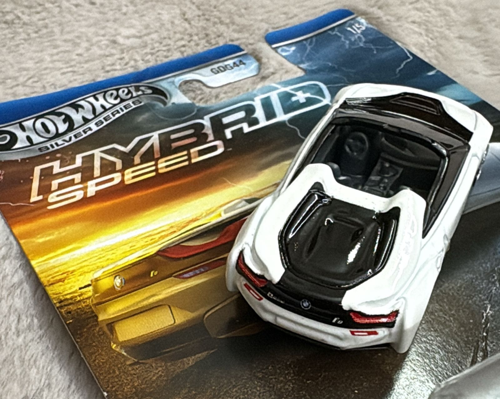 Hot Wheels Scale 1:64 Imported 2025 Silver Series Hybrid Speed Series - BMW i8 Roadster - Card damaged Blister Broken Car In Mint Condition