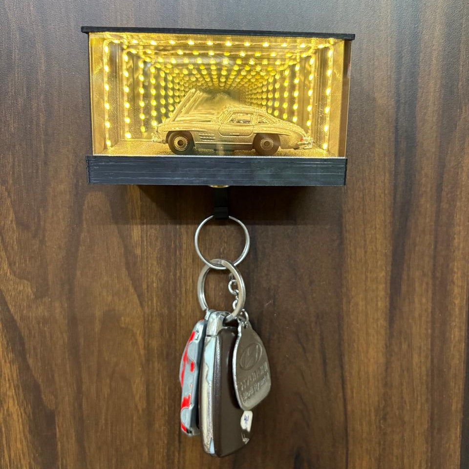 Black Car Rack Wall Mounted Key Holder With Light - USB Chargeable (No Car Will Be Provided)