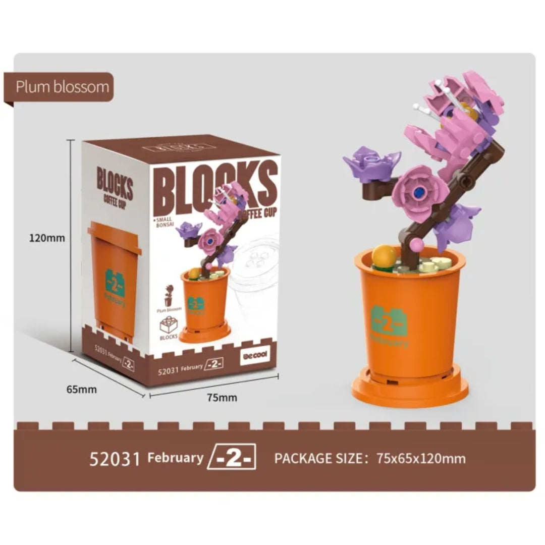 Decool 3D DIY Blocks Coffee Cup Small Bonsai for Decor - Plum Blossom