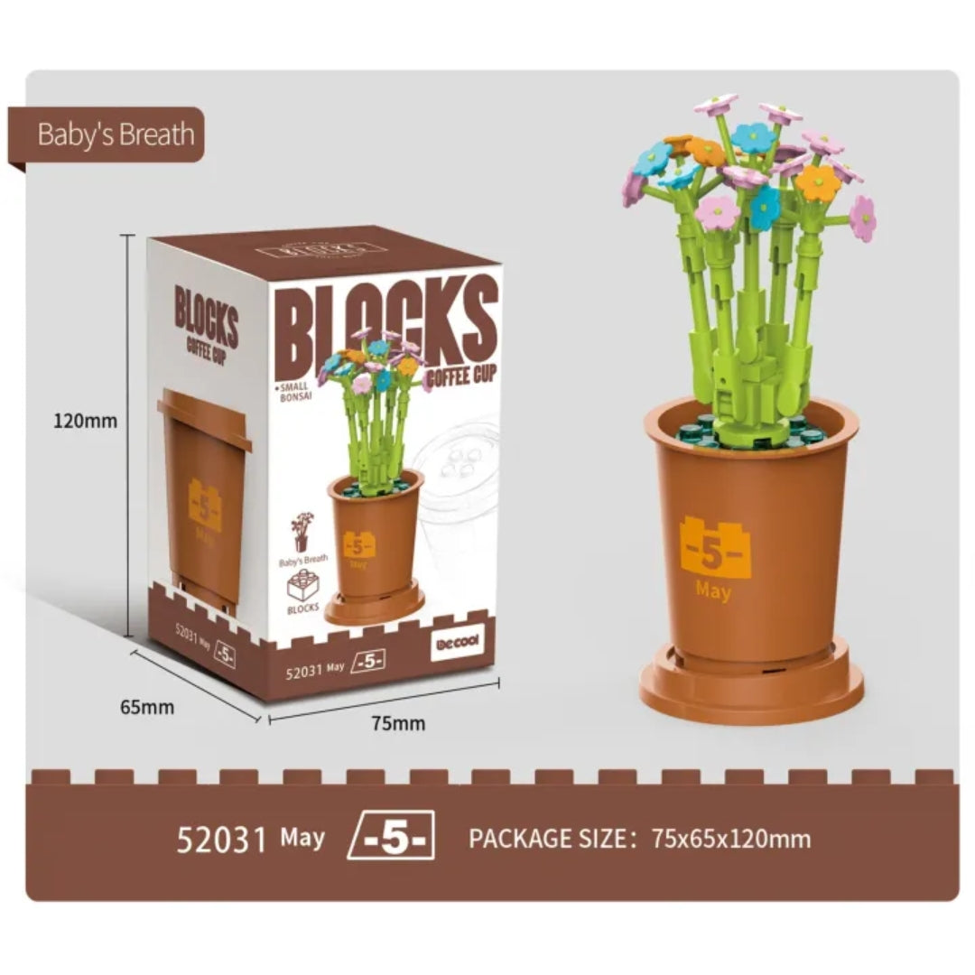Decool 3D DIY Blocks Coffee Cup Small Bonsai for Decor - Baby's Breath