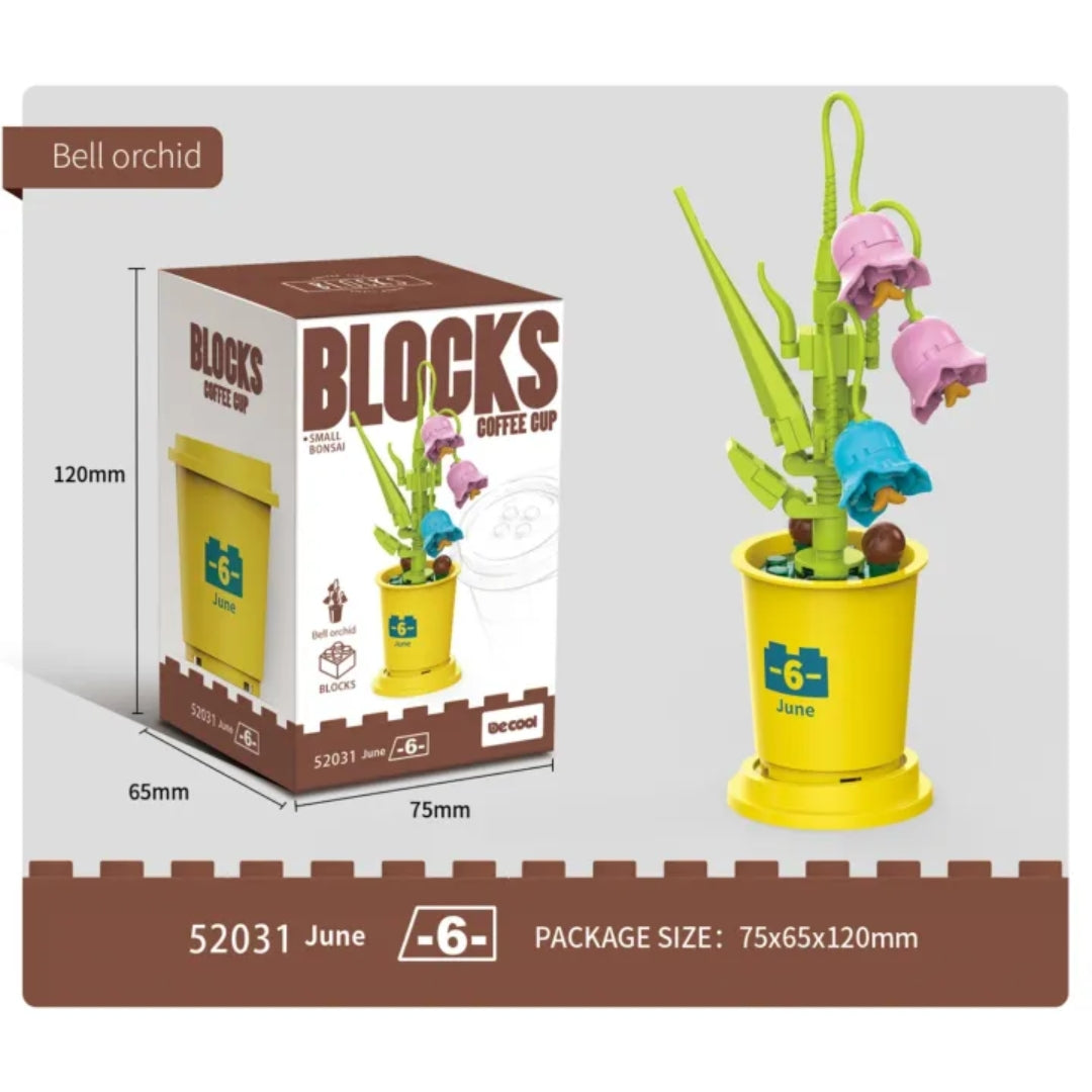 Decool 3D DIY Blocks Coffee Cup Small Bonsai for Decor - Bell Orchid
