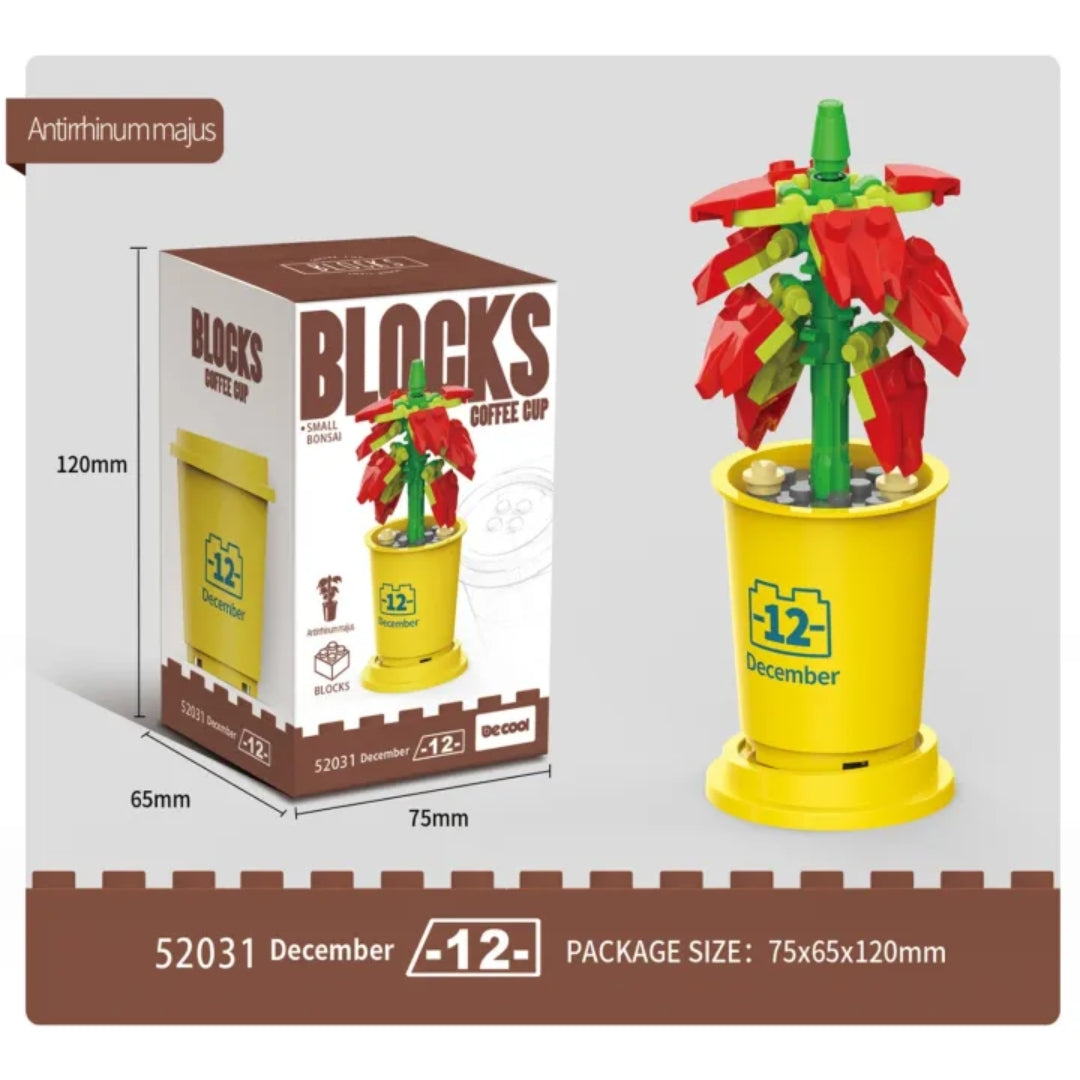 Decool 3D DIY Blocks Coffee Cup Small Bonsai for Decor - Antirrhinum Majus