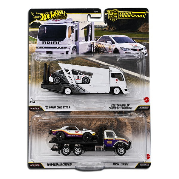 HotWheels Scale 1:64 Premium Car Culture Team Transport - '07 Honda Civic Type R with a Kousoku Hauler and a Tout-Terrain Camaro with a Terra Torque - Will be shipped 20th may