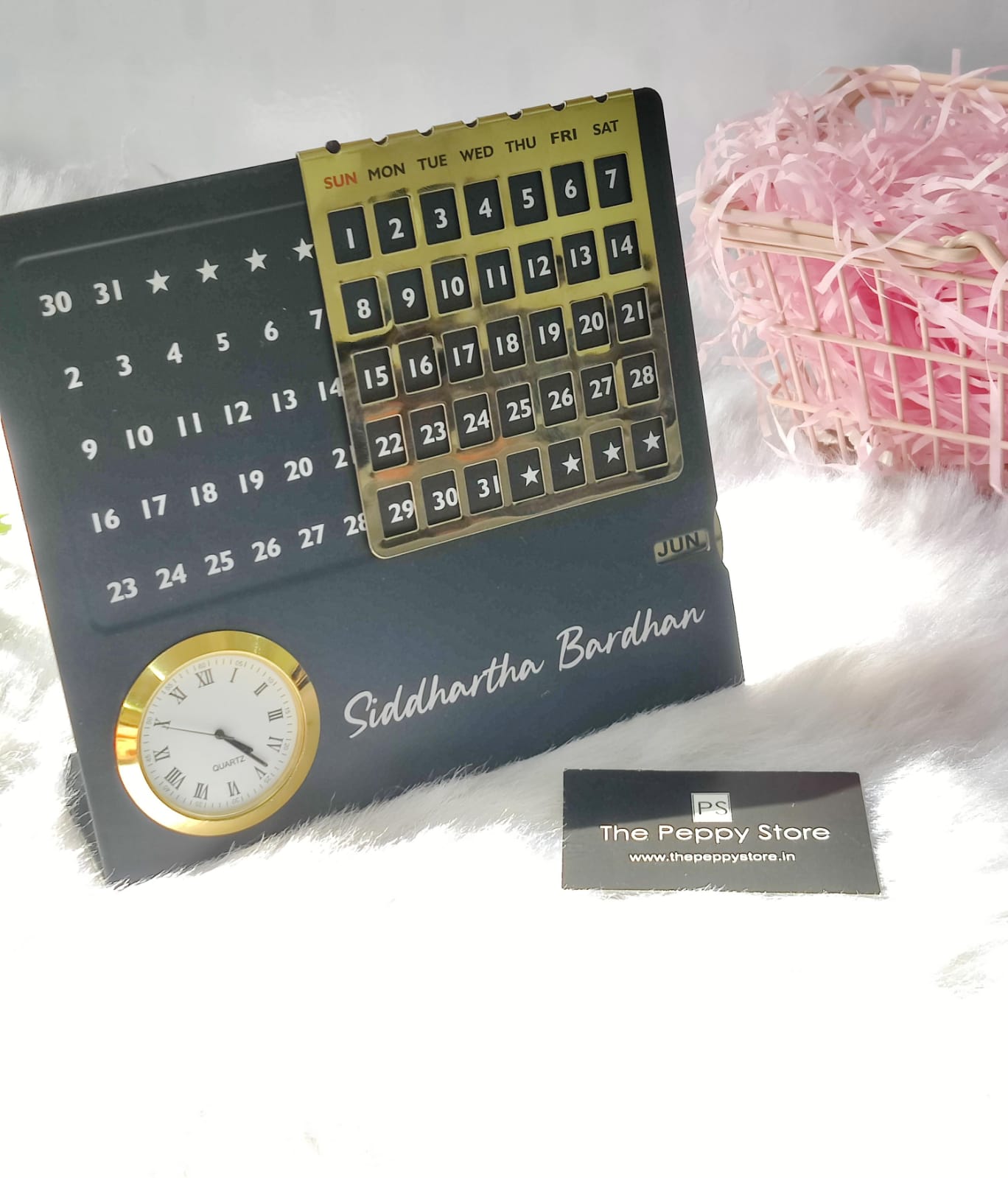 Personalized Never Ending Desk Calendar With Watch (No Cod Allowed On This Product) - Prepaid Orders Only