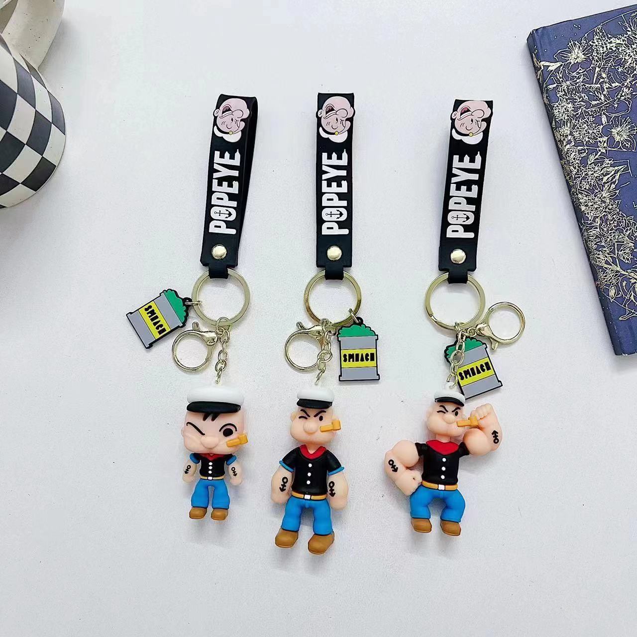 Popeye 3D Silicon Keychain with bagcharm and Strap (Select From Drop Down Menu)