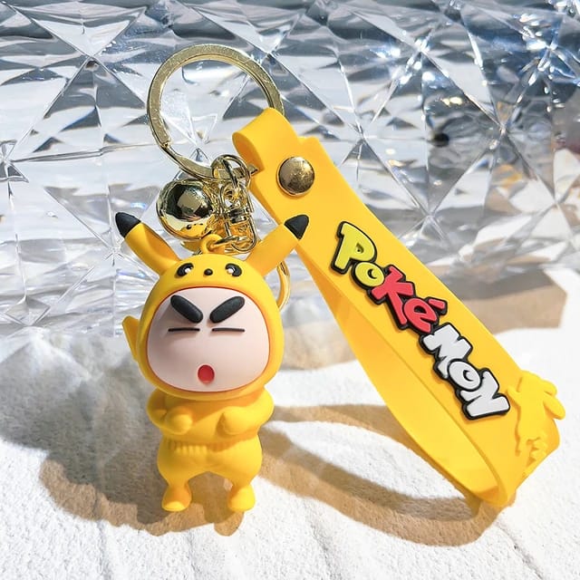 Shinchan Pokemon Cosplay Version 3D Silicon Keychain with Bagcharm and Strap (Choose From Dropdown)