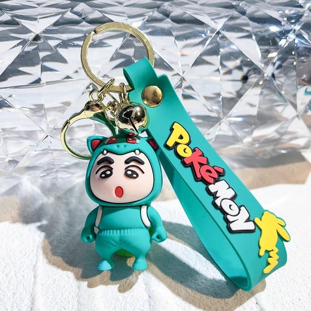 Shinchan Pokemon Cosplay Version 3D Silicon Keychain with Bagcharm and Strap (Choose From Dropdown)