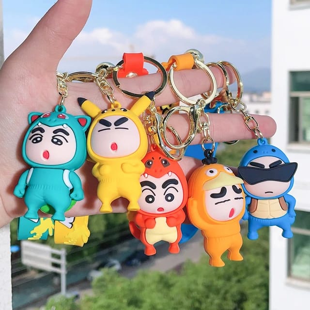 Shinchan Pokemon Cosplay Version 3D Silicon Keychain with Bagcharm and Strap (Choose From Dropdown)