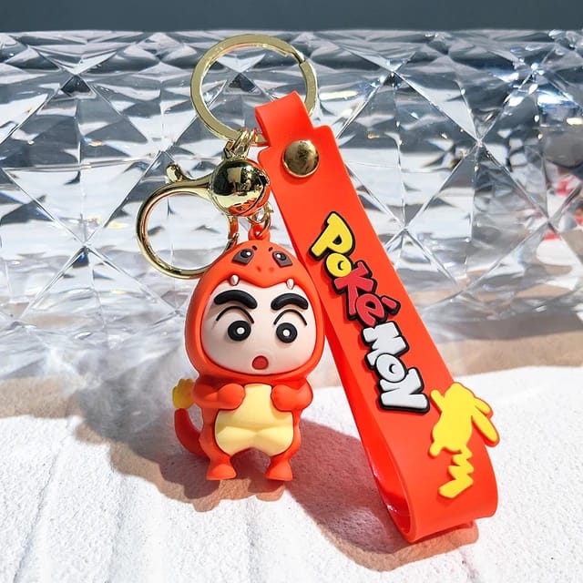 Shinchan Pokemon Cosplay Version 3D Silicon Keychain with Bagcharm and Strap (Choose From Dropdown)