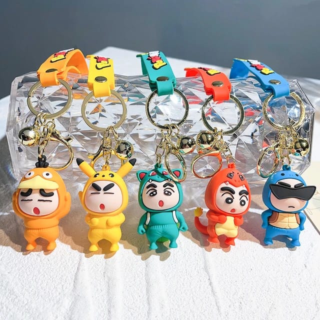 Shinchan Pokemon Cosplay Version 3D Silicon Keychain with Bagcharm and Strap (Choose From Dropdown)