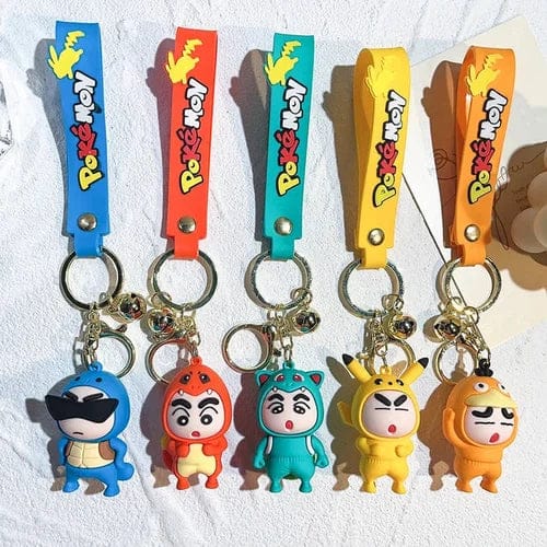 Shinchan Pokemon Cosplay Version 3D Silicon Keychain with Bagcharm and Strap (Choose From Dropdown)