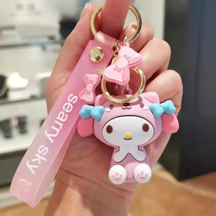 Cute Hello Kitty Cat 3D Silicon Keychain with Bagcharm and Strap (Select From Drop Down)