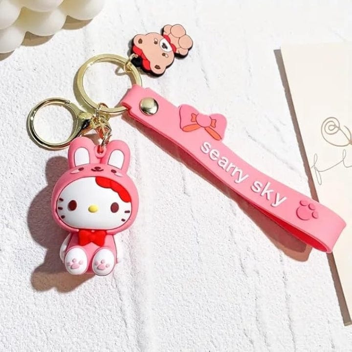 Cute Hello Kitty Cat 3D Silicon Keychain with Bagcharm and Strap (Select From Drop Down)