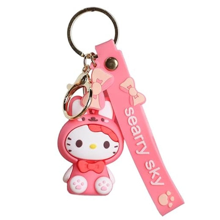 Cute Hello Kitty Cat 3D Silicon Keychain with Bagcharm and Strap (Select From Drop Down)