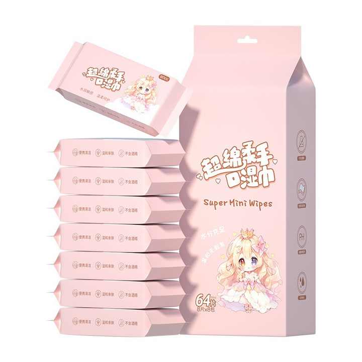 Mini Pocket Wet Wipes - Girl - Pack of 8*8 wipes each in each pack = 64 wipes