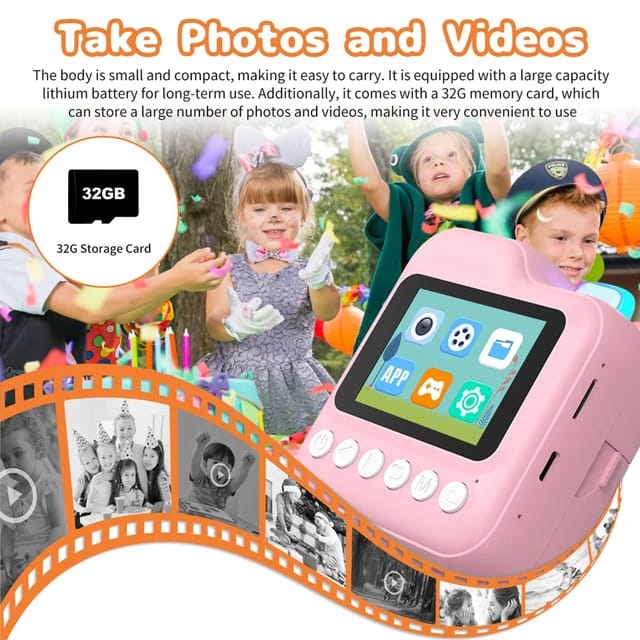 Unicorn Mini Portable Children's Digital  Instant Print Capture and Print Camera - Pink