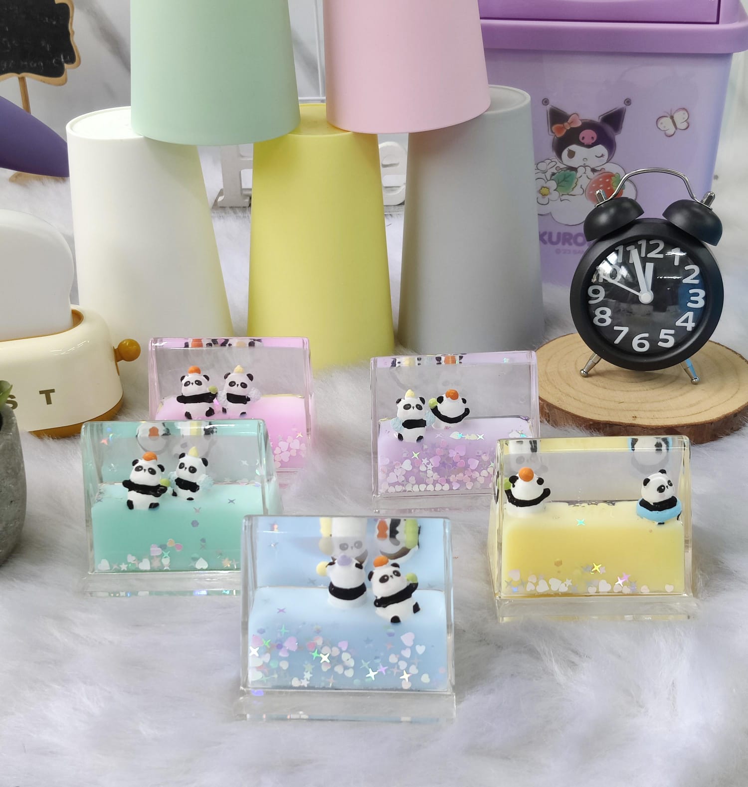 Unsinkable Floating Panda Jelly Glitter Card Holder / Phone Holder Desk accessory (Select From Drop Down Menu)