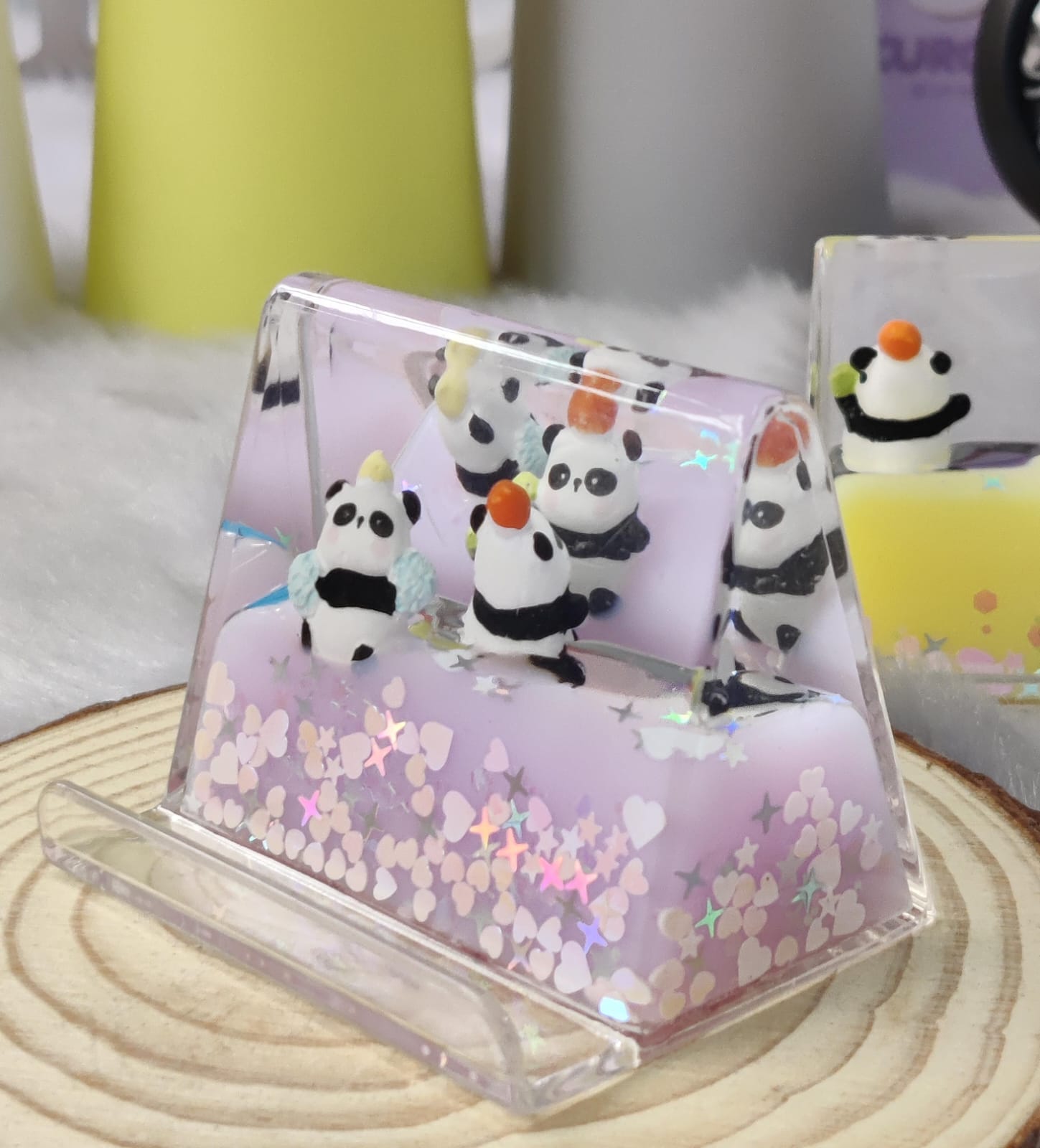 Unsinkable Floating Panda Jelly Glitter Card Holder / Phone Holder Desk accessory (Select From Drop Down Menu)