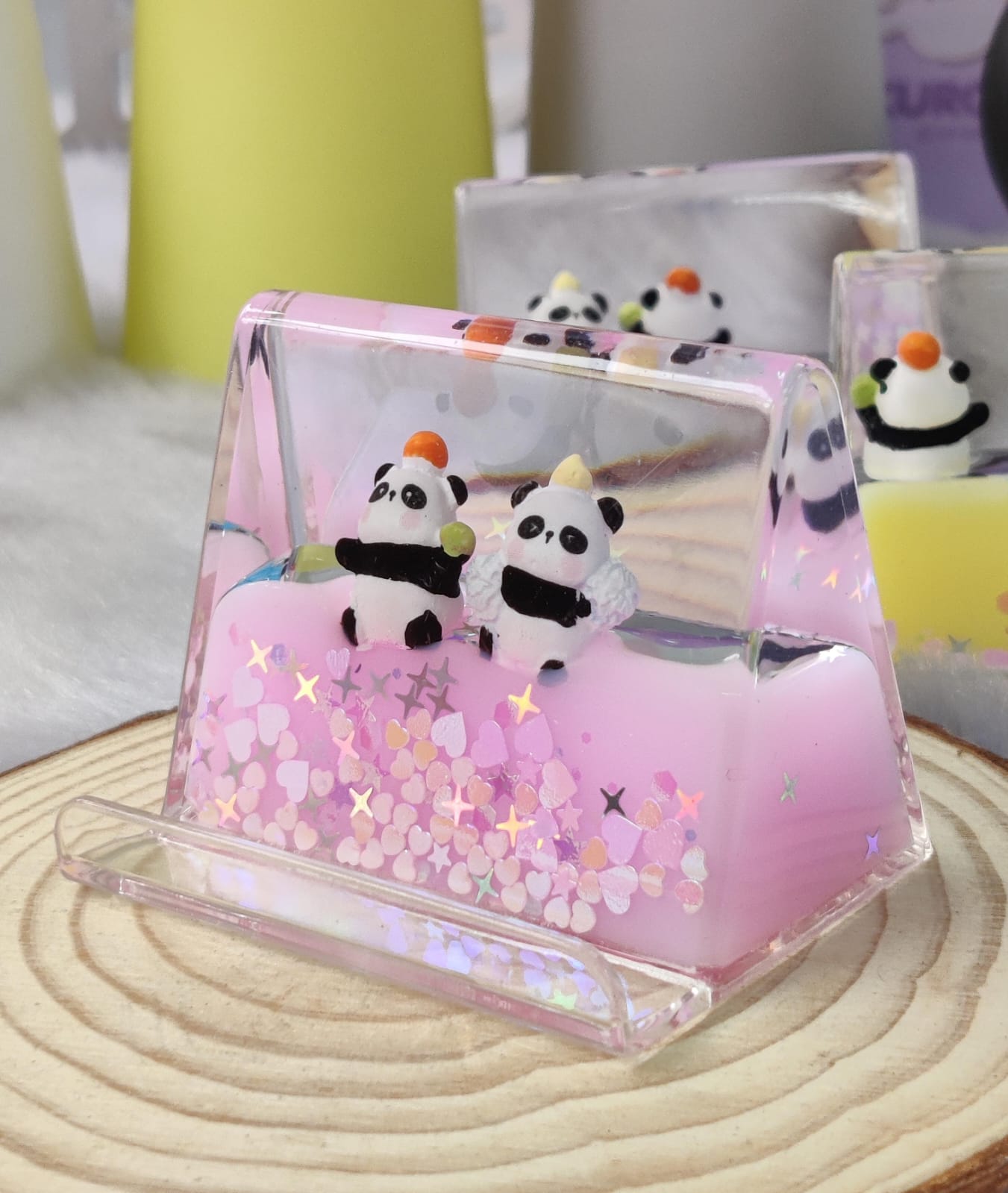 Unsinkable Floating Panda Jelly Glitter Card Holder / Phone Holder Desk accessory (Select From Drop Down Menu)