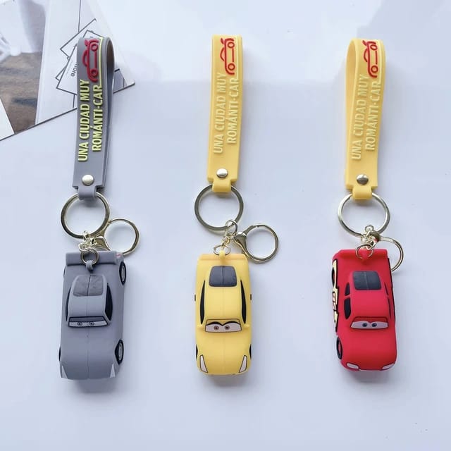 Cute Car 3D Silicon Keychain with Bagcharm and Strap (Choose From Drop Down)