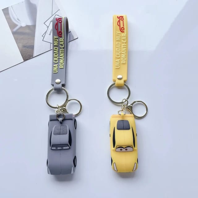 Cute Car 3D Silicon Keychain with Bagcharm and Strap (Choose From Drop Down)